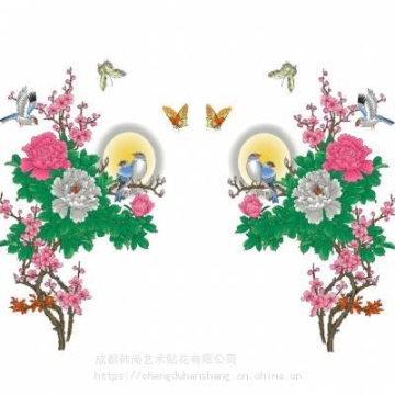 韩尚家具贴花厂家直供来图定制家具花水转印贴纸加工水移花水转印纸牡丹花简约百搭